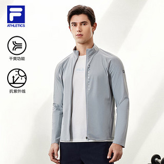 FILA 斐乐男子针织防晒衣2024夏运动吸湿速干爽外套 石矿灰-CC 2XL