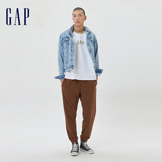 Gap男装秋季LOGO宽松水洗棉运动卫裤598731束脚长裤 深棕色 185/110(XL)