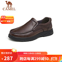 骆驼（CAMEL） 软底舒适耐磨套脚中年男士爸爸商务休闲皮鞋 GE12235379 棕色 38 