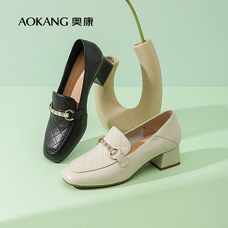 奥康（Aokang）女鞋 季舒适通勤乐福鞋时尚一脚蹬 黑色1232114018 40