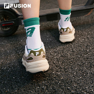 FILA FUSION斐乐潮牌FLASH女鞋复古潮鞋秋季轻户外跑步鞋 米色/砂灰-AT 39