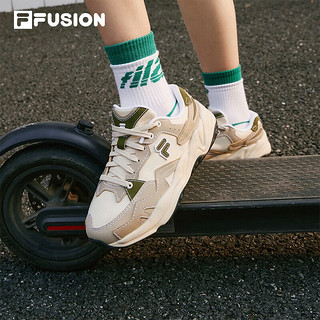 FILA FUSION斐乐潮牌FLASH女鞋复古潮鞋秋季轻户外跑步鞋 米色/砂灰-AT 40