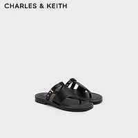 CHARLES&KEITH24夏复古夹趾罗马鞋平底外穿凉拖SL1-71870006 Black黑色 36