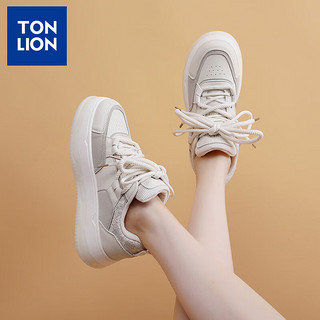 唐狮（TonLion）鞋子女鞋冬季休闲小白鞋女士增高板鞋德训鞋女款 白灰 37码 