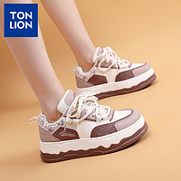 唐狮（TonLion）鞋子女鞋春季休闲小白鞋女士增高板鞋德训鞋女款 白紫 40码