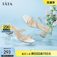 他她(TATA)一字带凉鞋女粗跟高跟凉鞋女拖鞋夏季新款XBD01BL3