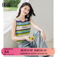 欧莎(OSA)撞色条纹镂空背心女士夏季2024年度假风外穿无袖上衣 彩色条纹 M