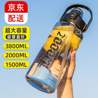 德国NRMEI运动健身吸管太空杯超大号大容量便携夏天水杯子男水壶水瓶 黑色1500ML