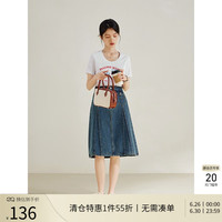 自巧(ZIQIAO)小个子梨形身材牛仔半身裙2023夏装新款中长款显瘦百搭a字裙 复古牛仔色