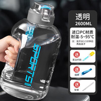 味之享 WeiZhiXiang水杯大容量男生运动水壶顿顿桶耐高温大肚杯子大吸管水桶 透明【食品级PC+三件套】 2.6L