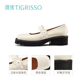 蹀愫（tigrisso）水晶时尚厚底JK漆皮复古玛丽珍鞋女单鞋TA32516-55 奶油白 34