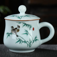 上官大人陶瓷杯茶杯水杯杯子带盖景德镇青瓷办公杯茶具山水中式仿古复古 竹韵清香