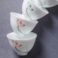 唯古 白瓷手绘功夫茶杯品茗杯陶瓷茶具茶艺荷花小清新 红荷杯1个