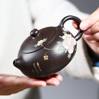 尊壶 宜兴紫砂壶西施茶壶名家手工茶具家用泡茶器礼盒装 沈惠芳 泥绘扁西施 黑金刚 180ml