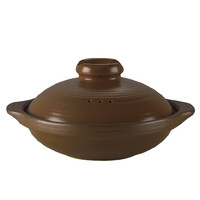 自然厨 陶瓷砂锅 浅口煲仔饭沙煲 干烧耐高温石锅 平口锅鱼头传统大沙锅 4-5人-棕色 2L