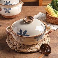 佩尔森墨蓝砂锅煲汤锅家用小砂锅煤气灶款煲仔饭陶瓷锅炖锅-2.5L