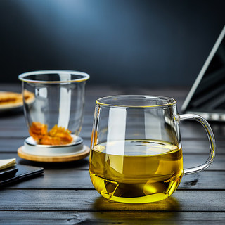 北大史 耐热玻璃杯泡茶杯花茶水杯子办公杯喝水杯木盖加厚带过滤玻璃杯 竹盖240ML