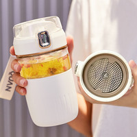 私家良品玻璃水杯男女士茶水分离泡茶杯高颜值新2024款办公室饮用杯子夏季 【带茶隔+提绳+耐高温】白560ml