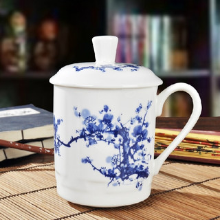 红得发紫 景德镇陶瓷茶杯带盖瓷水杯青花瓷器会议办公杯子 江南水乡