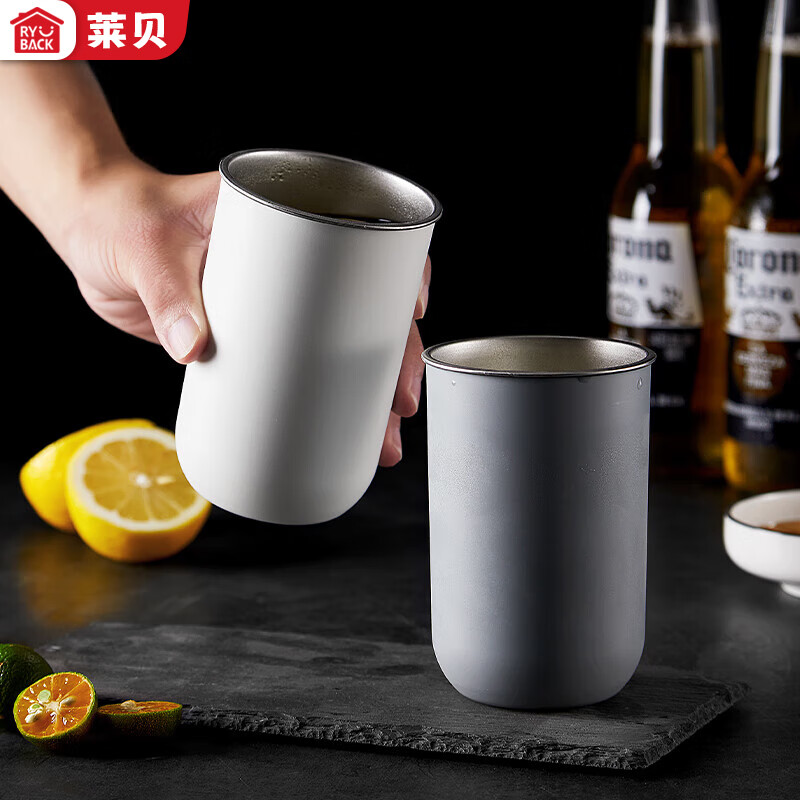 莱贝（RYBACK）304不锈钢水杯家用防摔水杯茶杯牛奶杯咖啡杯啤酒杯饮料冷饮水杯 灰色
