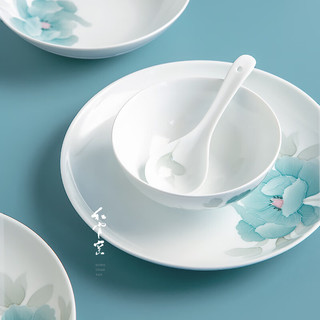 红官窑国瓷碗碟餐具套装醴陵陶瓷碗餐盘菜碟菜碗釉下彩手绘瓷器中式家用 月满花香
