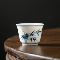 午间 手绘羊脂玉瓷茶杯家用陶瓷功夫茶具喝茶杯子主人杯单杯女品茗杯 竹报平安-手绘品茗杯