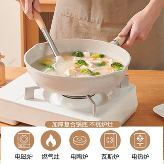 明爵平底锅麦饭石不粘锅牛排煎锅家用炒锅轻烟少油电磁炉燃气灶通用 28cm无盖（3-6人）