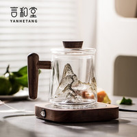 言和堂 茶杯玻璃杯茶水分离杯办公室过滤泡茶杯耐热水杯恒温垫礼盒 【高级礼盒】直把泡茶杯+恒温垫