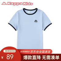 Kappa Kids卡帕儿童短袖T恤夏女童简约百搭休闲外穿运动上衣浅蓝色150