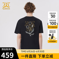 卡宾男装花卉刺绣T恤24夏宽松短袖字母H2242132009 煤黑色01 46
