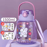 沽咚小茗 喷雾水杯夏季成人户外运动补水大容量吸管杯塑料杯大肚杯儿童喷水瓶降温喷雾杯男女喷水杯子 紫色喷雾杯1500ml