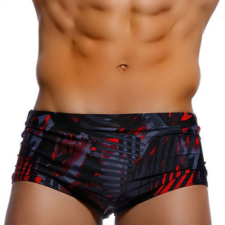 UXH平角泳裤几何简约风涤纶面料设计青年男生游泳装备弹力小平角 黑红 3XL