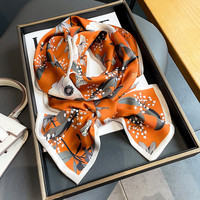 GLO-STORY礼盒装丝巾女花卉图案时尚中长款锁骨装饰洋气领巾发带WSJ214023 橙色