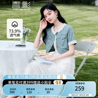 香影 X.YING牛仔外套女短款2024夏季新款复古拼接圆领花边短袖小个子上衣 牛仔蓝