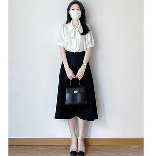 馨兰芙曼事业面试服装白衬衫女夏季高级感职业套装教师穿搭 黑色 M