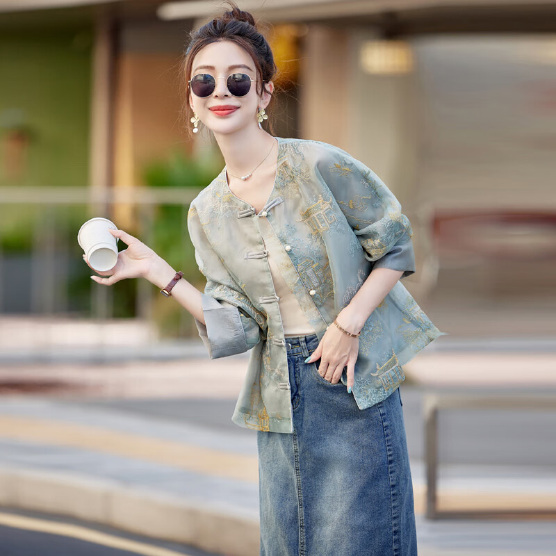 川朗防晒衣女2024夏季新款时尚女装小个子新中式宽松短款唐装薄款外套
