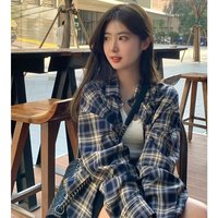 迪伽达复古格子衬衫男夏季港风潮流百搭长袖衬衣韩版慵懒风痞帅男外套男 BSNZ- C08蓝色格 XL