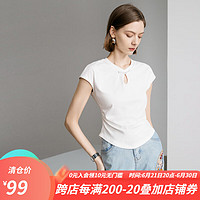 颜域新中式短袖T恤女2024夏装简约百搭小衫白色内搭上衣 白色 M/38