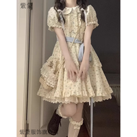 紫蒙碎花连衣裙夏季2024少女高中初中生女生衣服蓬蓬裙子夏天 时尚韩版图片色 均码（可备注码数）