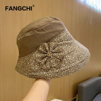 Fangchi帽子女士复古花朵渔夫帽显脸小可折叠遮阳帽韩版出游百搭盆帽春夏