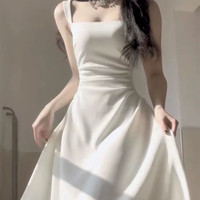 贝普蒂法式2024白色收腰吊带连衣裙子女夏季质感高级感小个子气质仙女裙 白色