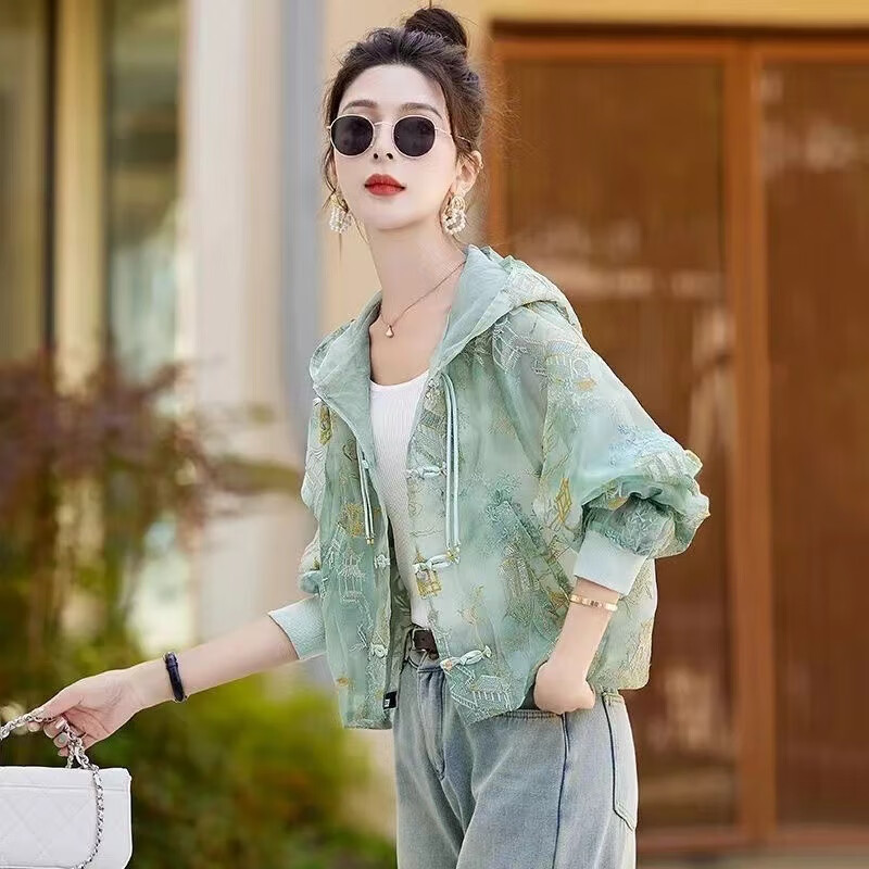 川朗时尚防晒衣女2024夏季新款小个子重工刺绣新中式薄款开衫外套上衣