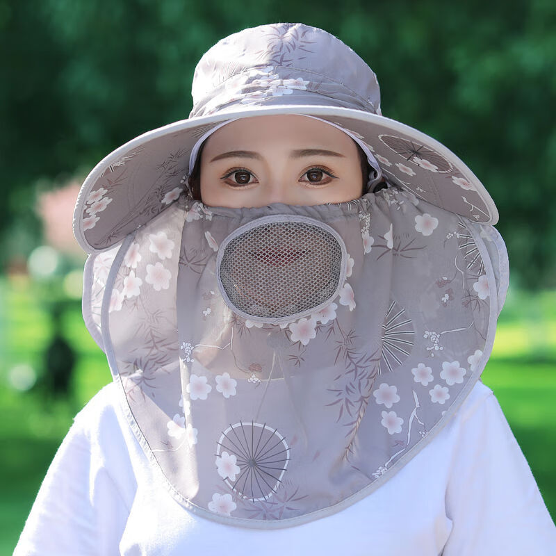 钻慕（zuanmu）凉感冰丝面料防晒帽子女夏季遮脸太阳帽大沿百搭防晒采茶遮阳帽 荷塘月色冰丝面料