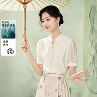 X.YING 香影 新中式国风衬衫女短袖衬衣正肩立领盘扣上衣