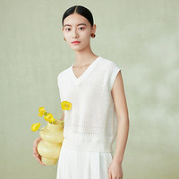 FINITY 菲妮迪 夏季新款休闲V领纯色柔软镂空设计女式针织衫上衣