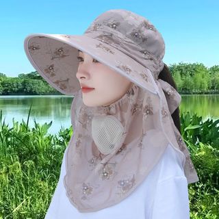 钻慕（zuanmu）冰丝防晒遮阳帽洋气帽子上档次户外防晒帽隔热中年遮阳帽采茶 扇子款卡其色 均码可扎马尾+防风绳