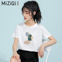 米子旗短袖T恤女2024新款夏纯棉宽松印花半袖体恤白色上衣打底衫 5275胸前大 白色 2XL 130-150斤