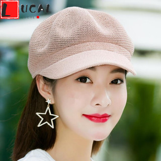 LUCALY贝雷帽女夏季薄款八角帽帽子女夏天八角帽透气贝雷帽春季出游防晒遮阳草帽时尚英伦鸭 乳白色 可调节
