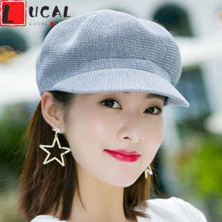 LUCALY贝雷帽女夏季薄款八角帽帽子女夏天八角帽透气贝雷帽春季出游防晒遮阳草帽时尚英伦鸭 乳白色 可调节