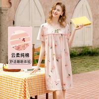 【蕾丝田园风】夏季V领短袖家居服睡裙女睡衣纯棉100%棉女士